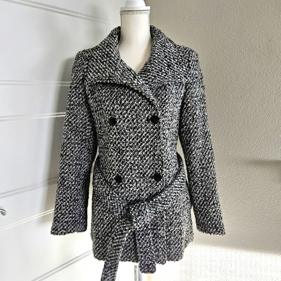 Calvin Klein Jackets & Blazers - Calvin Klein Women's Black and White Tweed Pea Coat. Size 8P